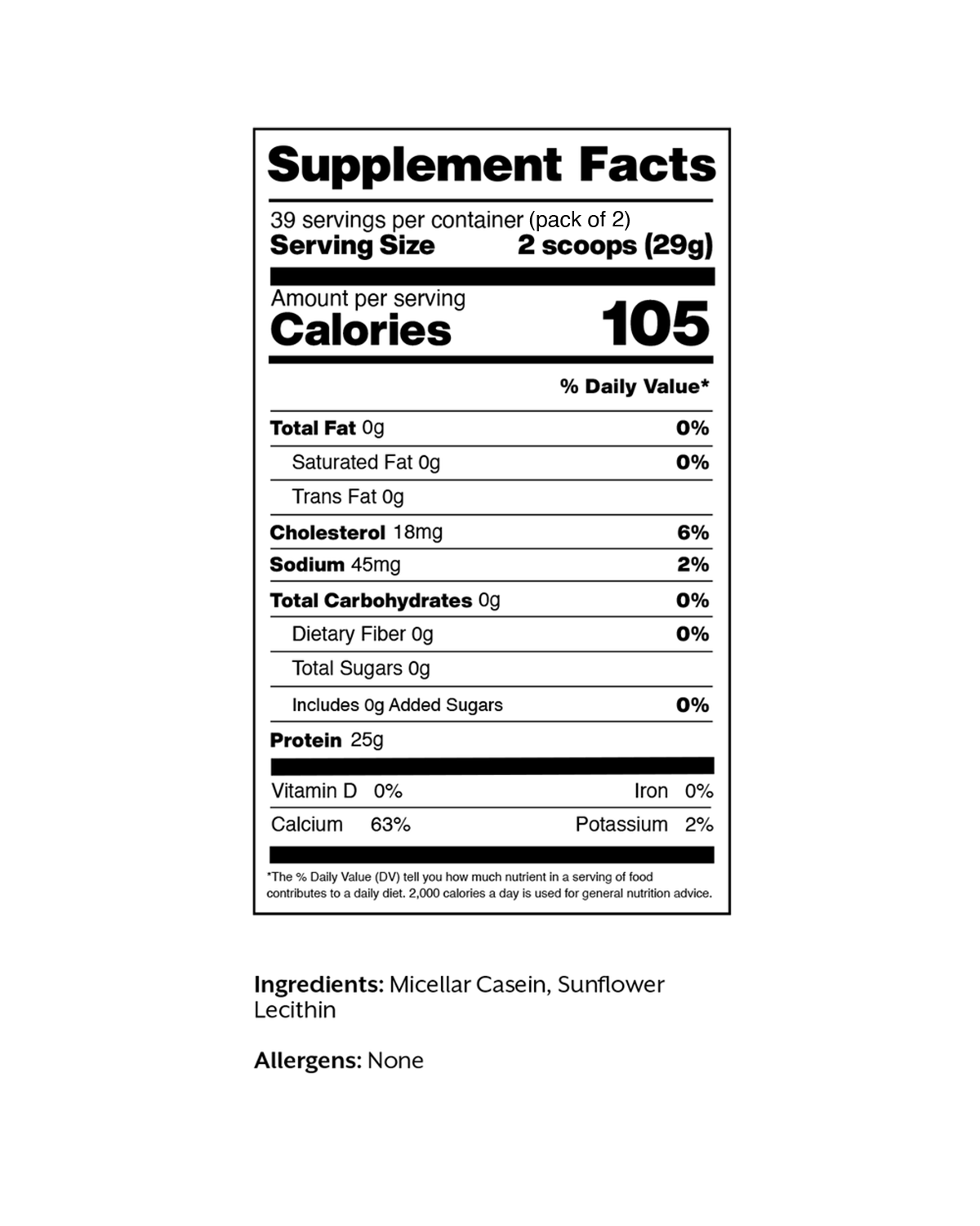 Unflavored Casein Protein Powder